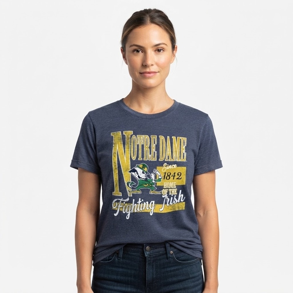 Pressbox Notre Dame T-Shirt Women Small Navy NWT Fighting Irish Graphic Tee